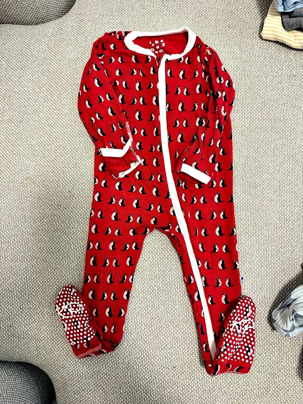 KicKee Pants Red Penguin Zip Kids Red & White Footie